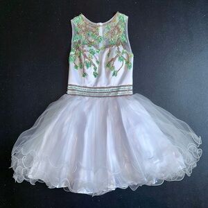 Enchanting White and Green Kids Costume Dress